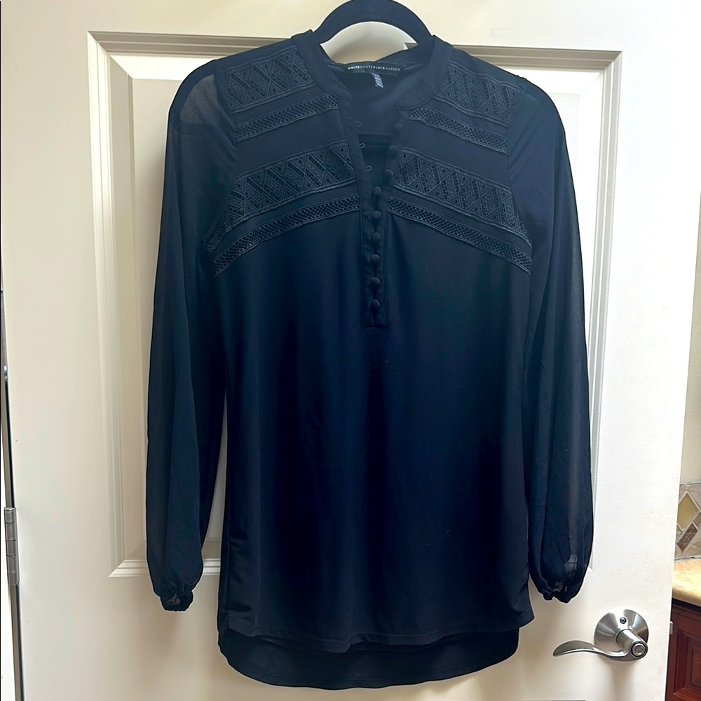 WHBM Black Button-Front Blouse